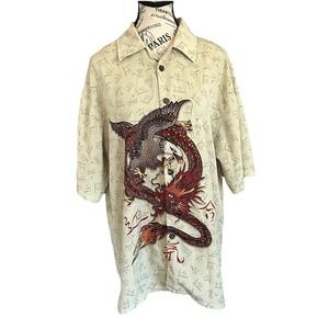 Vintage 7 Diamonds Mens Size M Dragon Eagle Graphic Button Down Shirt Y2K